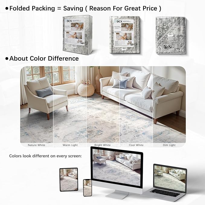 DCX 4x6 Haze Blue Rug, Machine Washable Stain Resistant Distressed Vintage Rug - Image 9