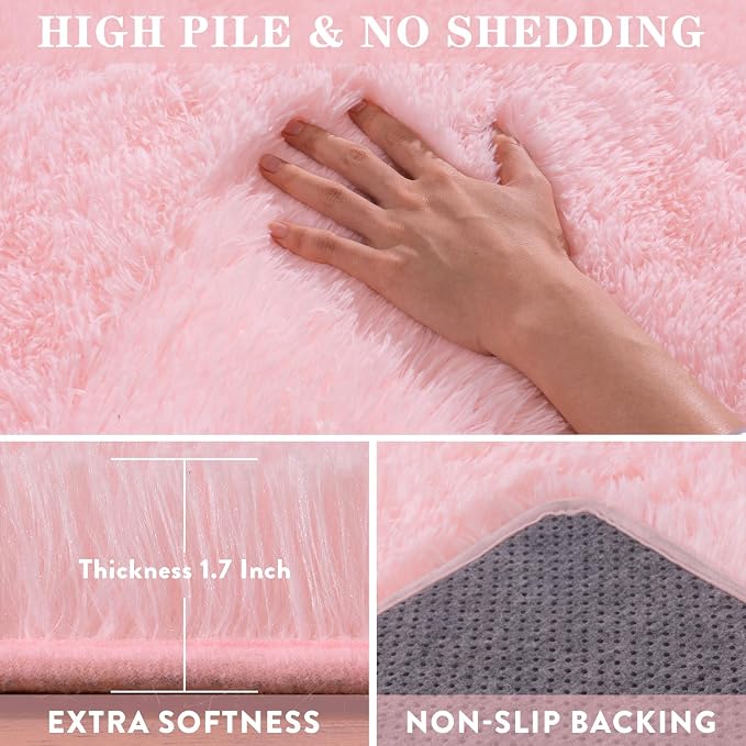 Fluffy Pink Rug for Bedroom Girls, 5x7 Soft Fuzzy Plush Shag Area Rug for - Image 6