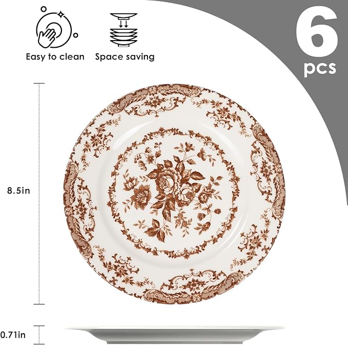 Salad Plates, 8.5 Inch Floral Plate, Microwave Safe, Dessert Porcelain Serving - Image 2