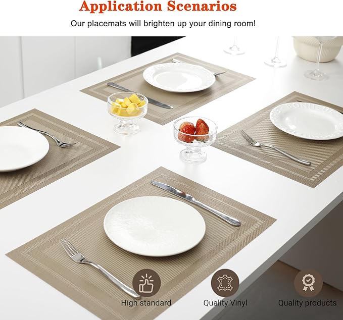 Placemats Set of 6, Vinyl PVC Heat Resistant Washable Placemats Set, Non Slip - Image 2