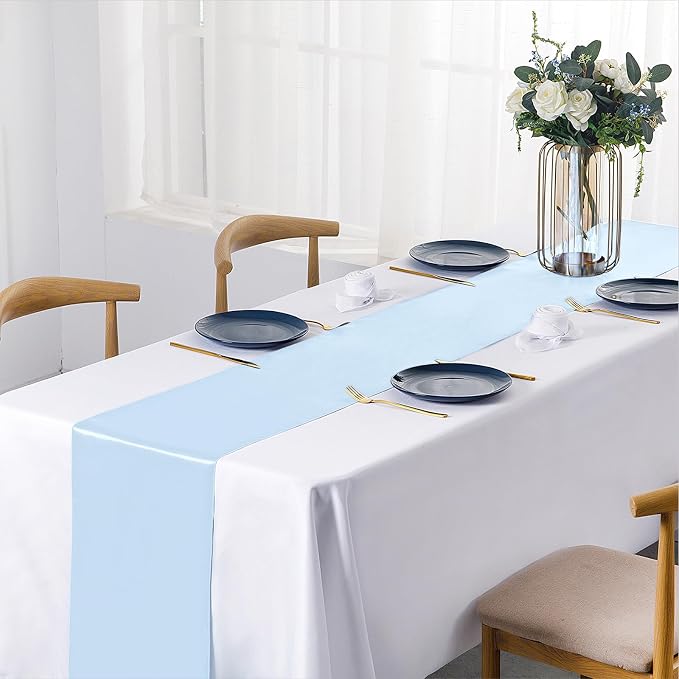 SiinvdaBZX 4 Pcs Light Blue Satin Table Runner 12 x 108 inches Long | Bright - Image 2