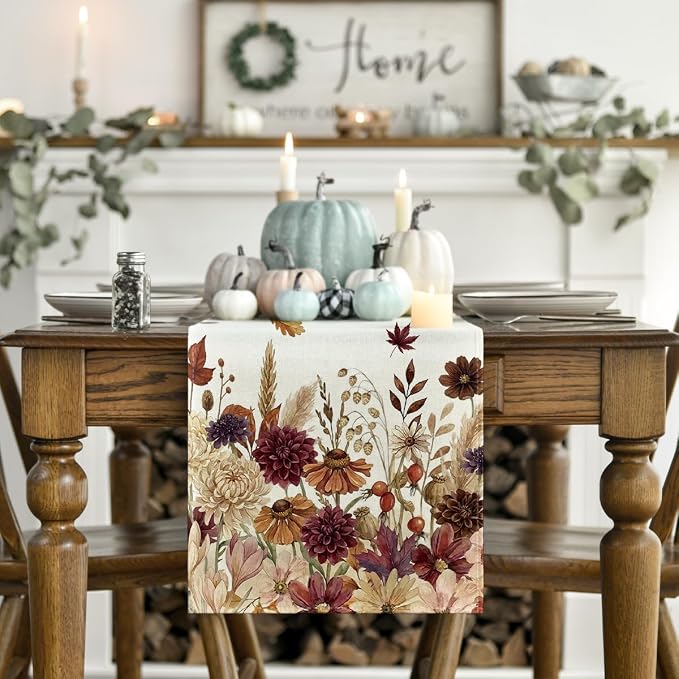 Artoid Mode 210 GSM Fall Table Runner 13x108 Inch Home Party Decor | Watercolor - Image 2