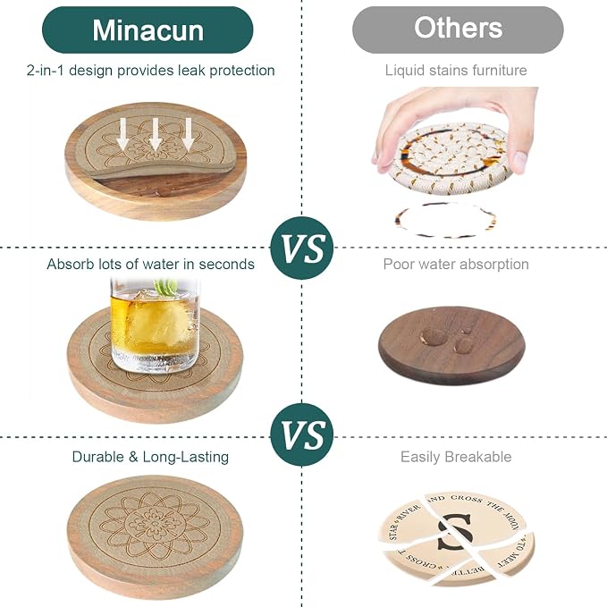 Wood Coasters for Drinks Housewarming Gifts for Home Decoration Absorbent - Image 3
