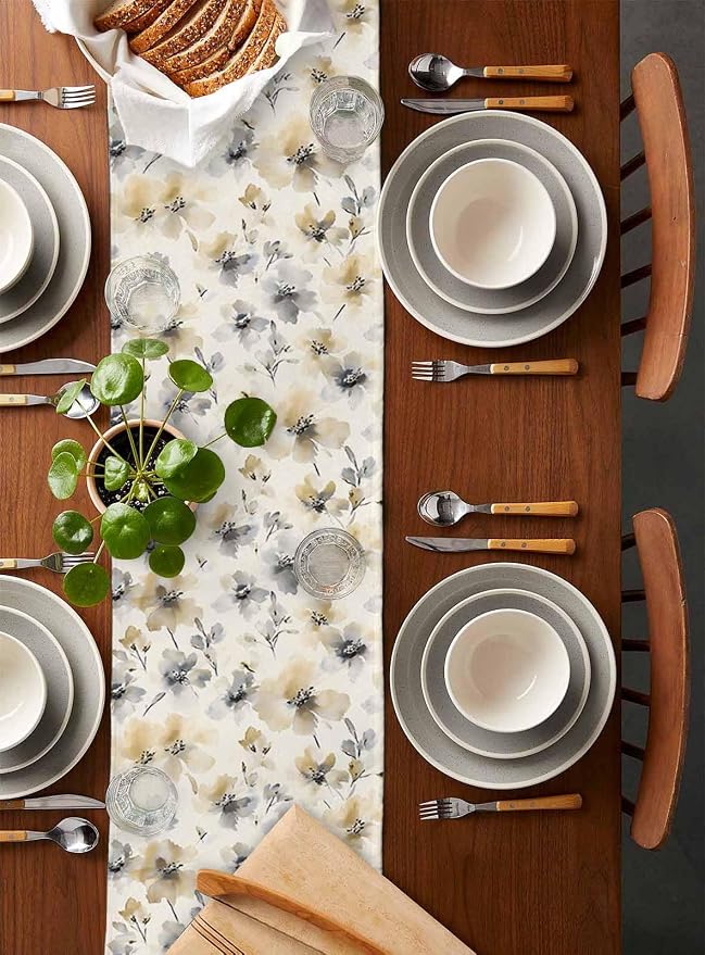 Watercolor Flower Table Runners 72 Inches Long, Cotton Linen Fabric Table - Image 5