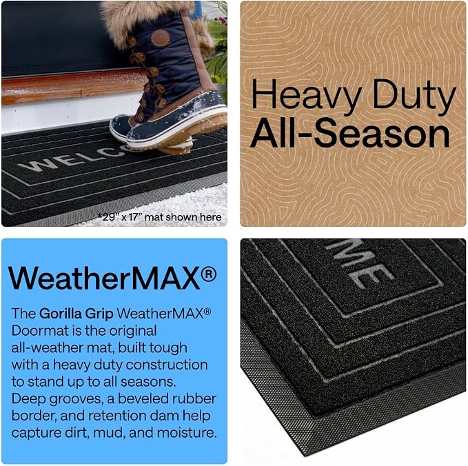GORILLA GRIP 100% Waterproof All-Season WeatherMAX Doormat 35x23, US Designed - Image 4