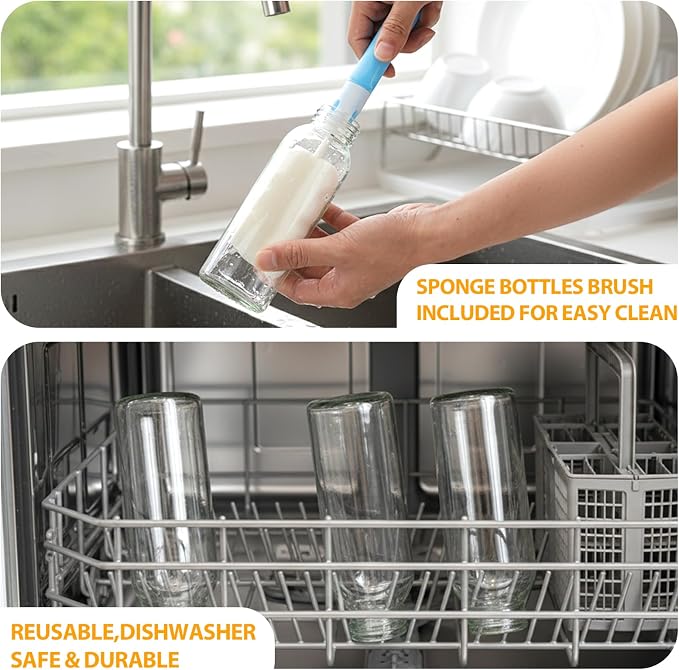 Sursip 10 oz Glass Juice Bottles, 8 Pack, Leakproof Stainless Lids | Reusable - Image 7