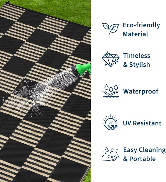 Garvee Waterproof Outdoor Rug 5x8, Checkered Foldable Plastic Straw Patio - Image 3