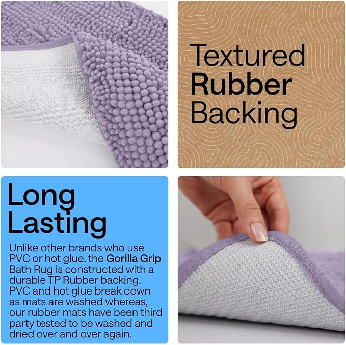 GORILLA GRIP Bath Rug Mat 44x26 Thick Soft Absorbent Chenille, Quick Dry - Image 3