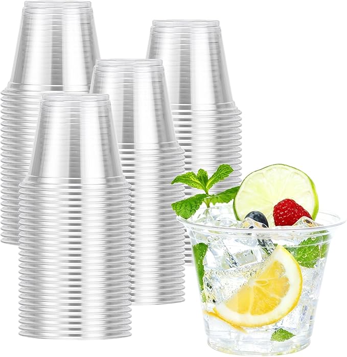 BYSNOW 100 Pack 9 oz Clear Plastic Cups Disposable Plastic Wine Cups | by BYSNOW