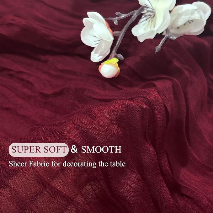 12Pack Wine Red Cheesecloth Table Runner 20x120inch Gauze Table Runners | - Image 4
