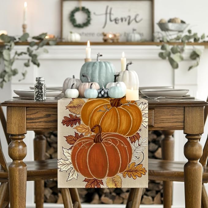 Artoid Mode 210 GSM Fall Table Runner 13x48 Inch Home Party Decor | Orange - Image 2