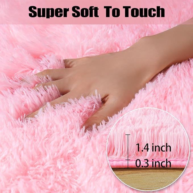 qulint Pink Rugs for Bedroom Girls, 2x3 Fluffy Area Rugs for Living Room Soft - Image 3