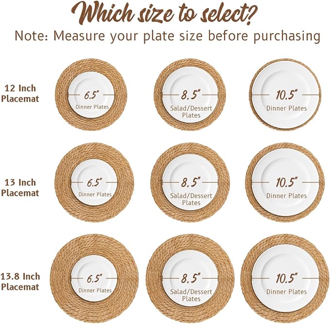 BAVIFY 13" Round Woven Placemats Set of 6, Plate Chargers - Image 3