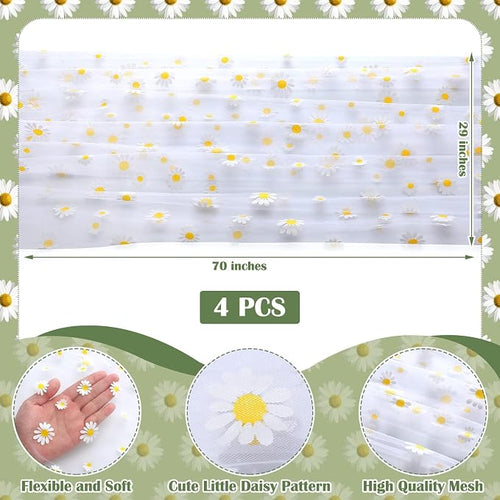 4 Pcs Daisy Table Runner 29 X70 Inch White Tulle Lace Table Cloth Florals - Image 2