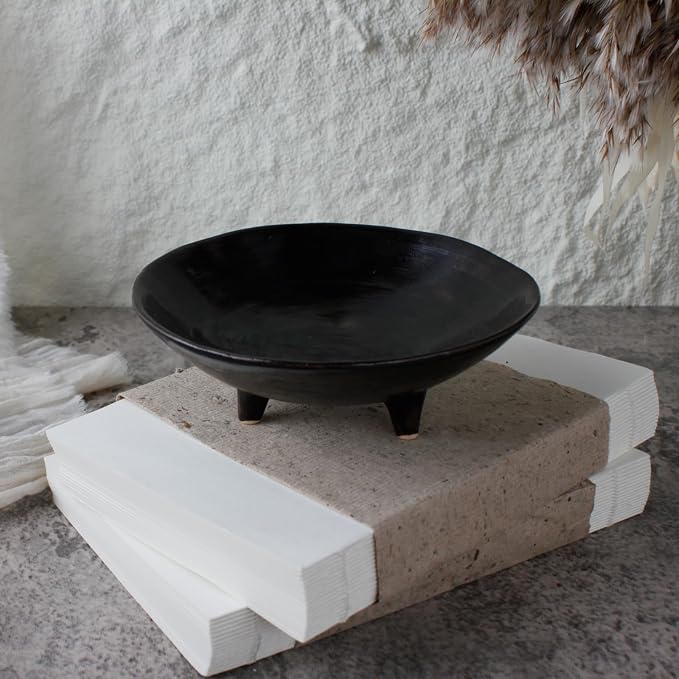 Wabi Sabi Footed Decorative Bowl, Vintage Rustic Boho Shelf Table Decor by COZLIV