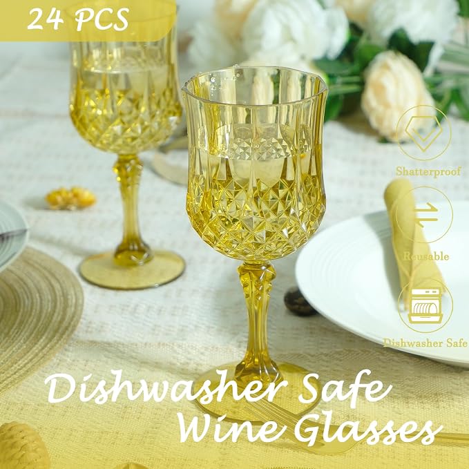 24Pack Plastic Wine Glasses, 7oz Vintage Goblets - Image 3