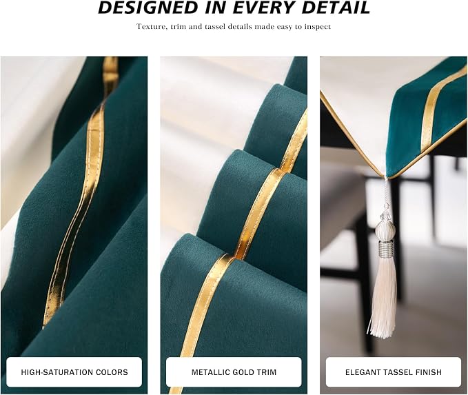 Avigers Table Runner 12 x 72 Inch, Emerald Green White, Tassels | Faux Silk - Image 5