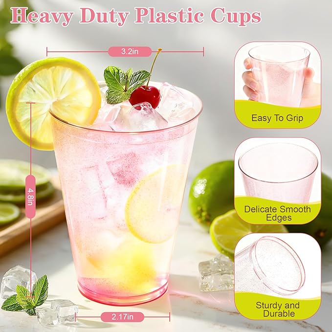 Glowserve 200 Pack 12 oz Pink Disposable Plastic Cups Cocktail Glasses | Cold - Image 3