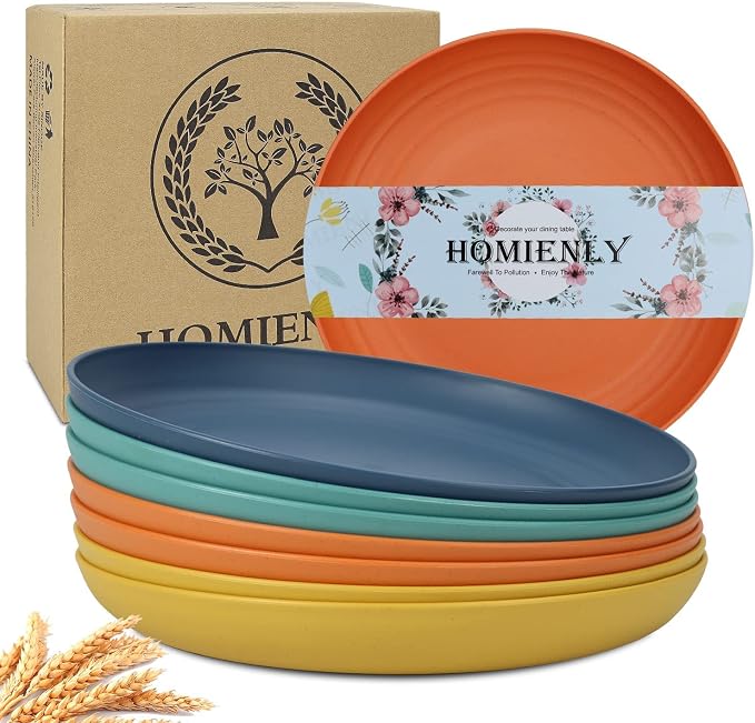 10 inch Wheat Straw Dinner Plates Set of 8 by HOMIENLY