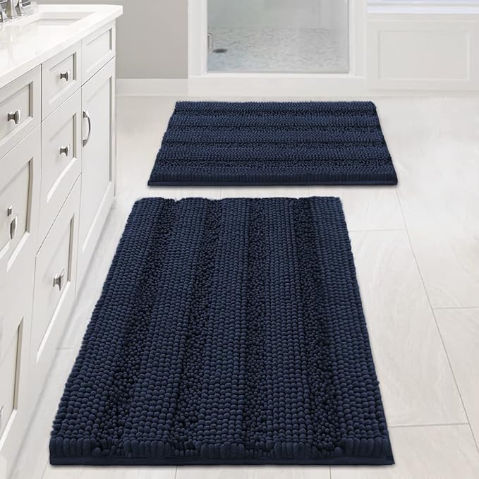 H.VERSAILTEX Navy Blue Bathroom Rugs 2 Piece, Bath Mat Set Slip-Resistant Extra by HVERSAILTEX