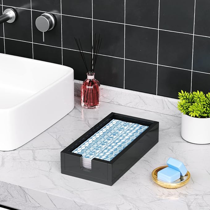 Acrylic Bathroon Napkin Holder, Disposable Hand Towels Tray（Black） | 8mm Thick - Image 4