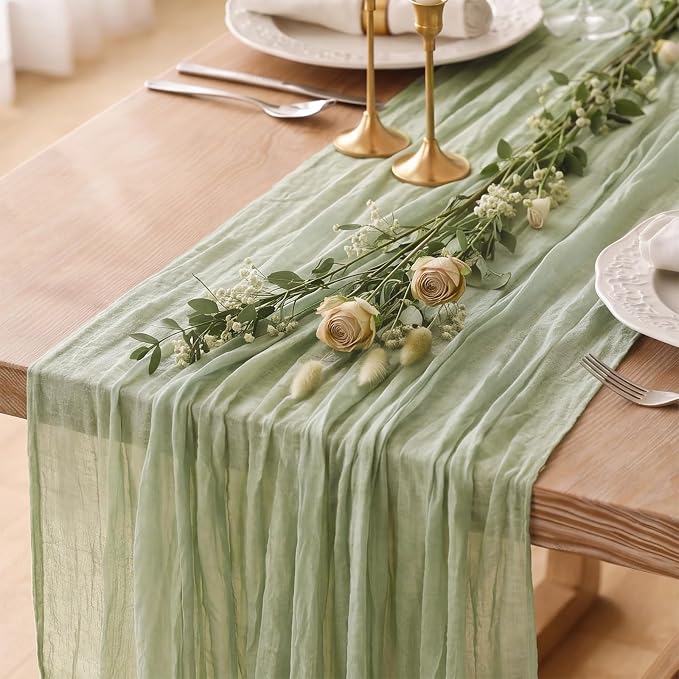 6 Pack Sage Green Cheesecloth Table Runner 120 Inch Boho Wedding Decor | by Fixwal
