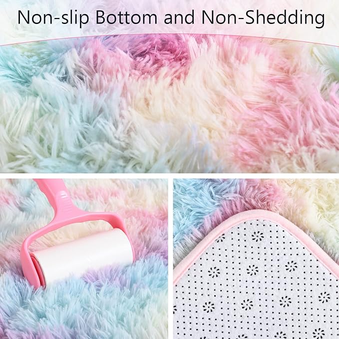 AROGAN Soft Rainbow Area Rugs for Girls Room 2x6 Feet, Fluffy Girls Bedroom Rugs - Image 4