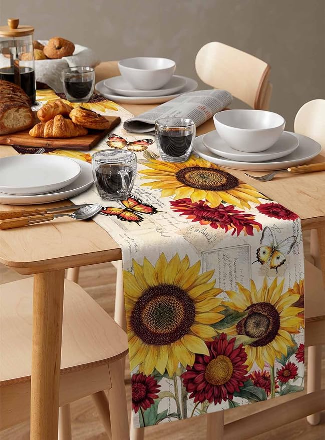 Sunflower Farmhouse Table Runners 120 Inches Long, Spring Summer Retro Table - Image 3
