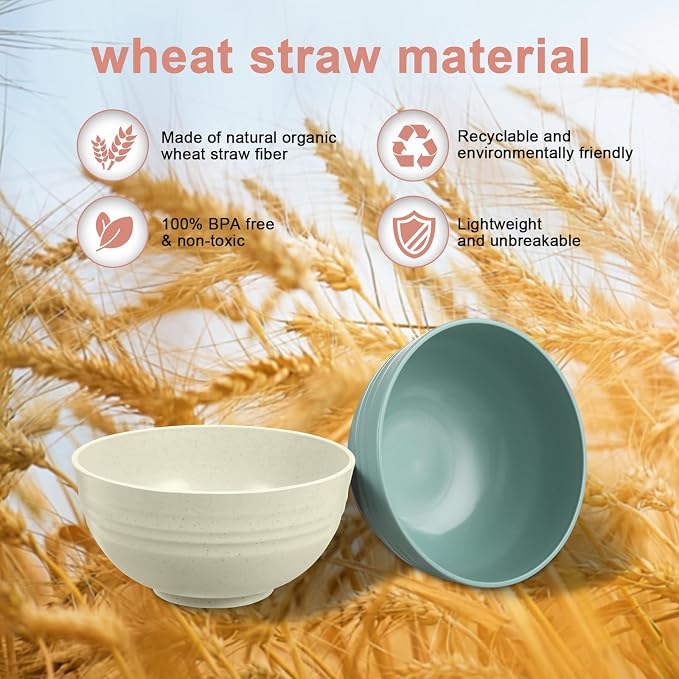 HEYCOME 12 Pcs Unbreakable Cereal Bowls Set, 26 Oz Wheat Straw Bowls Set - Image 4