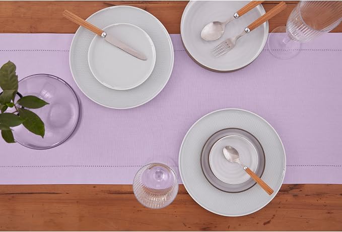 Solino Home Cotton Linen Dining Table Runner Lavender Hemstitch, 14 x 48 in | - Image 4