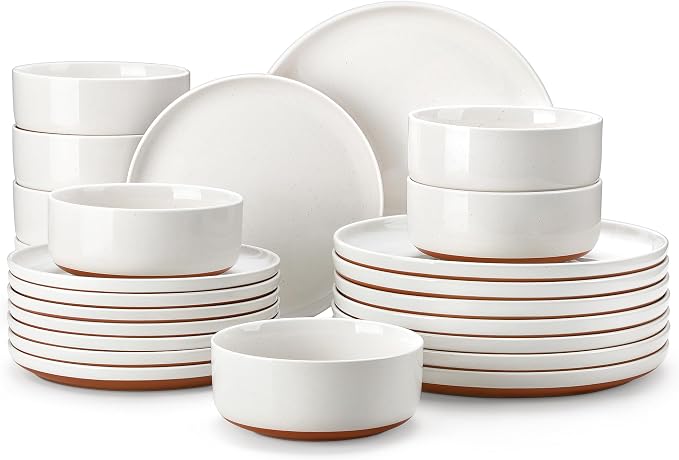 MALACASA Plates and Bowls Sets, 24 Pieces Modern Ceramic Dinnerware Set by MALACASA