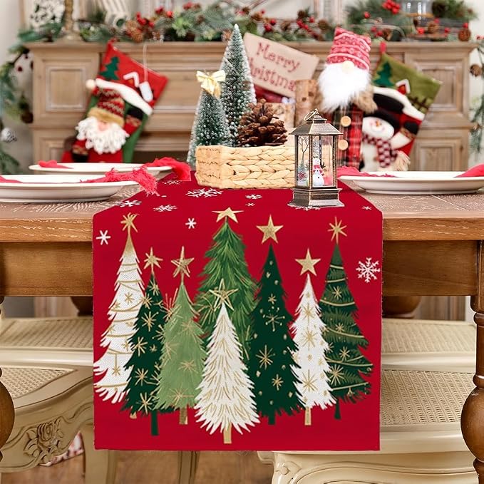 Christmas Table Runner 13x72 Inch, Snowflakes Trees Winter Decor | Holiday - Image 7