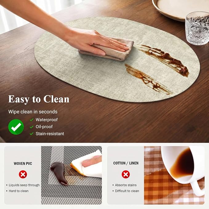 Placemats Set of 4-17" x 11.8" Waterproof & Heat Resistant Oval Place Mats - Image 3