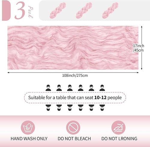 3 Pack Light Pink Cheesecloth Table Runner 17x108 Inch Semi Sheer Boho Gauze - Image 2