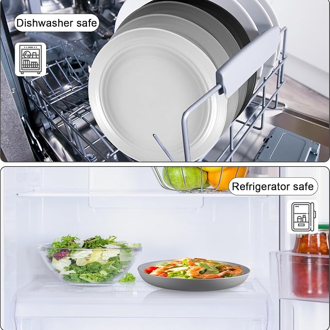 HEYCOME 12 Pcs Unbreakable Deep Dinner Plates Set, 9 inch Reusable Plastic - Image 5