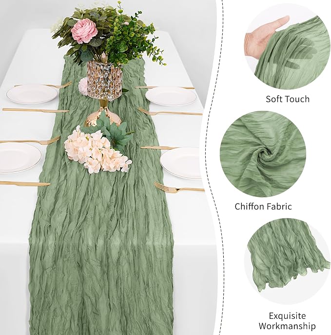 12 Pack Sage Green Cheesecloth Table Runner 17 x 108 Inch Gauze Table Runner - Image 5