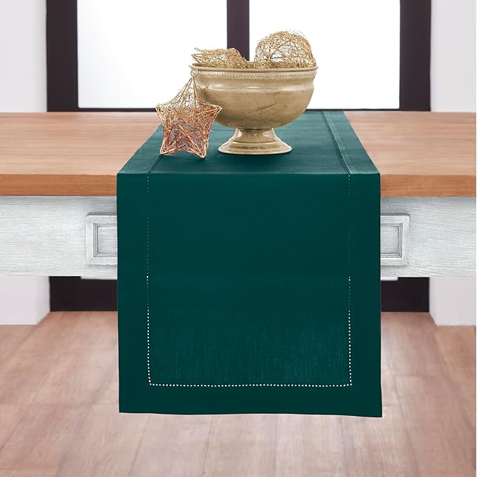 Solino Home Cotton Linen Dining Table Runner Dark Green Woven, 14 x 90 in | by SolinoHome