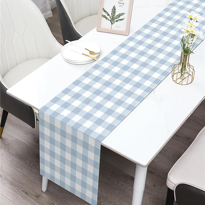 Dusty Blue Gingham Table Runner Light Blue Checkered Boy Girl Baby Shower - Image 5