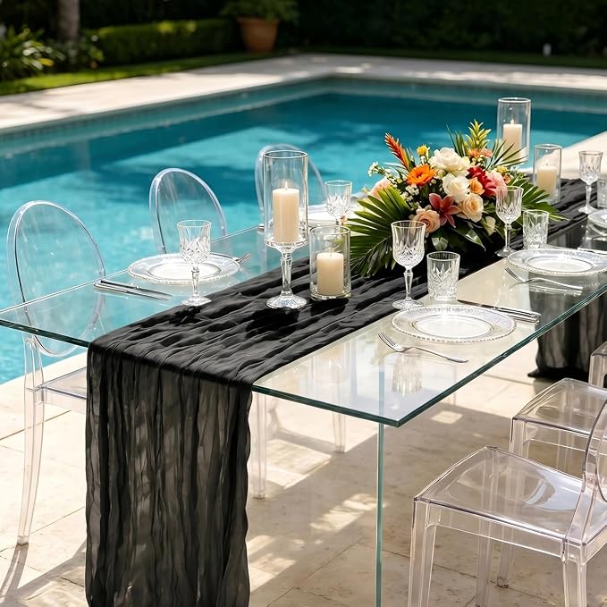 10 Pack Black Cheesecloth Table Runner 21 x 120 Inch Boho Gauze Sheer Table - Image 5