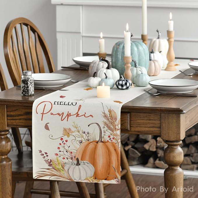 Artoid Mode 210 GSM Fall Table Runner 13x90 Inch Home Party Decor | Hello - Image 3