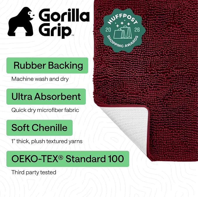 GORILLA GRIP Bath Rug Mat 48x24, Soft Absorbent Chenille, Quick Dry Microfiber - Image 2