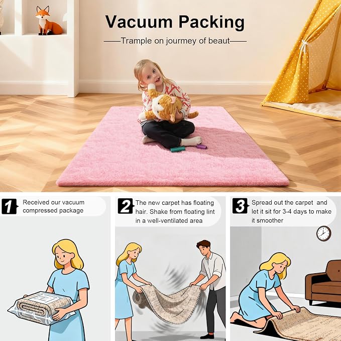 Pink Rug for Bedroom, 4x6 Fluffy Area Rugs for Living Room, Small Fuzzy Shag - Image 5