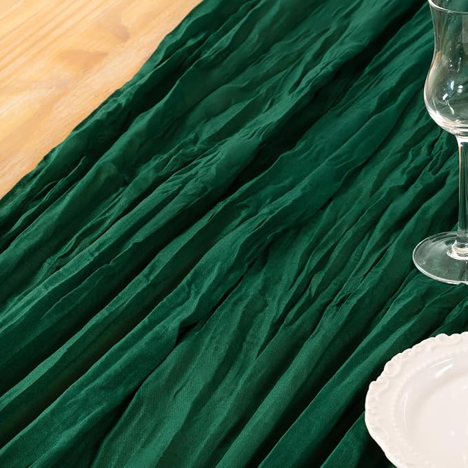 DeZerlor Emerald Green Cheesecloth Table Runner 1 Pack Christmas Runner | - Image 6