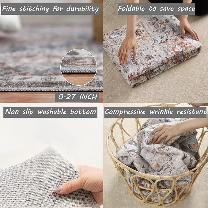 CHAMPLANT Washable Area Rug 8x10 Boho Chic Medallion Distressed Design - Image 5