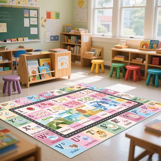 Kids ABC Rug for Playroom, Classroom Alphabet Area Carpet Playmat, Washable - Image 3