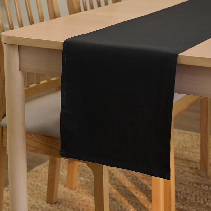 Encasa XO Table Runner, Cotton Canvas Dining Runner 13"x104" | Jet Black by EncasaXO