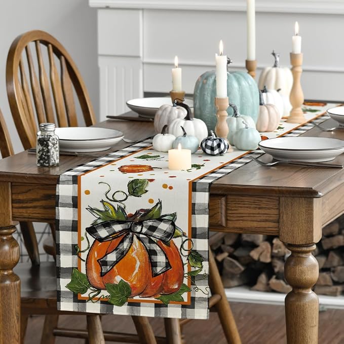 Artoid Mode 210 GSM Fall Table Runner 13x72 Inch Home Party Decor | Pumpkin Bow - Image 3