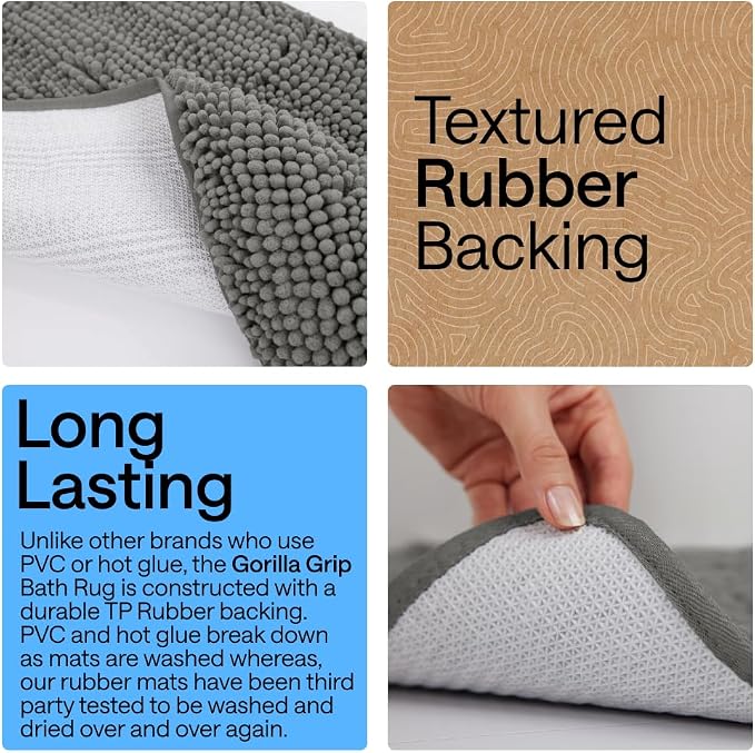 GORILLA GRIP Bath Rug Mat 60x17, Soft Absorbent Chenille, Quick Dry Microfiber - Image 3