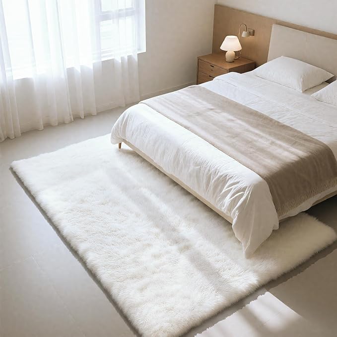 Fluffy Rug Shag Area Rug, Small Bedside Rug, Soft Fluffy Shag Entryway Throw - Image 3
