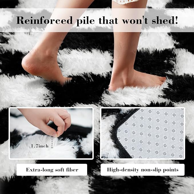 Checkered Rug for Living Room, 8x10 Black and White Area Rugs, Classic - Image 6